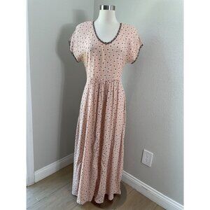 Vintage Zoe California Womens Small Pink Floral Maxi Dress Cottagecore Prairie